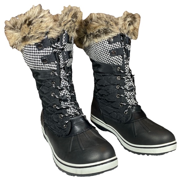 Aleader Shoes - NEW Aleader Black White Faux Fur Winter Boots Size 11